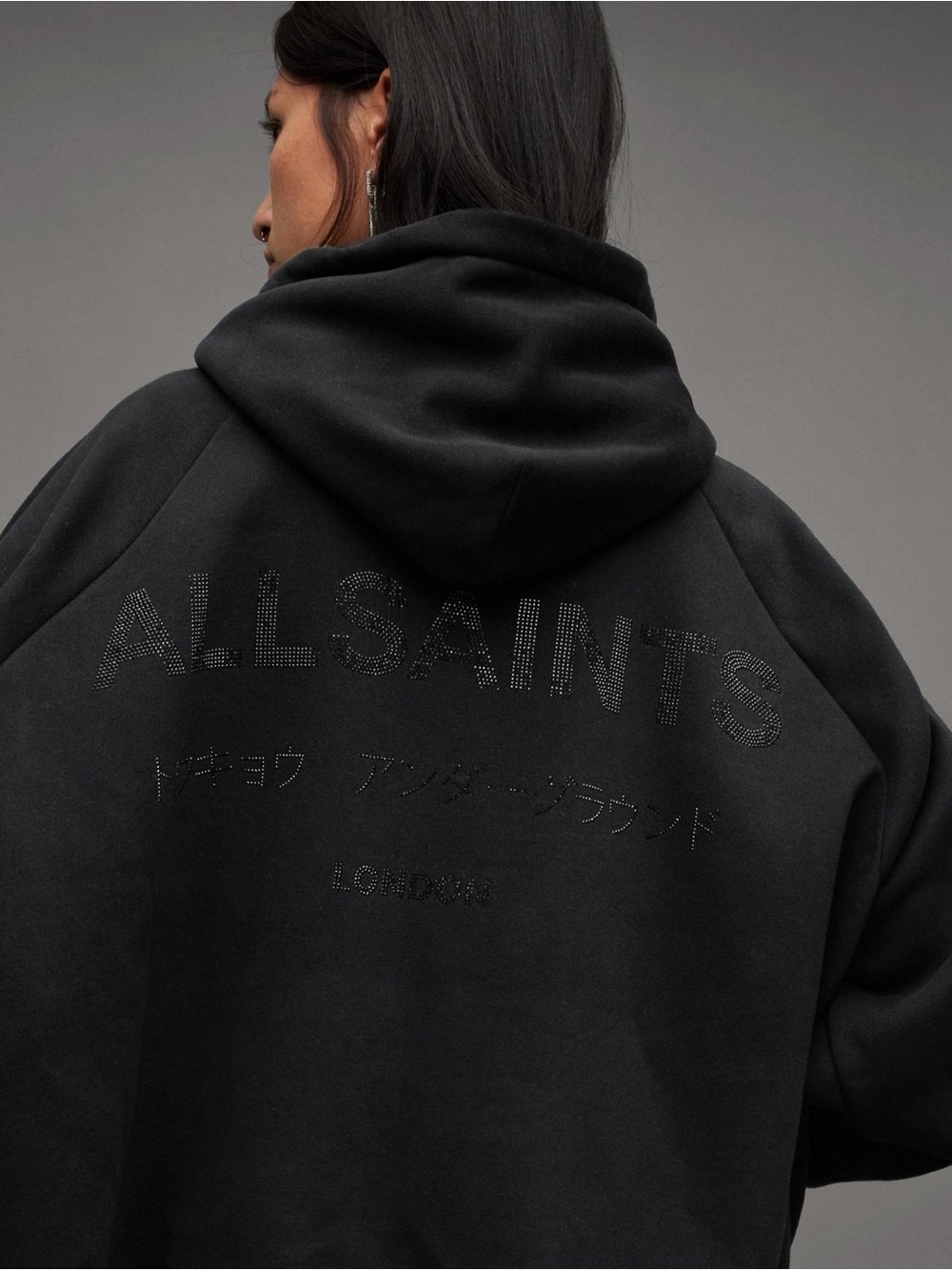 Medium AllSaints Talon Sequin Logo Oversized Hoodie in Black $220 Retail